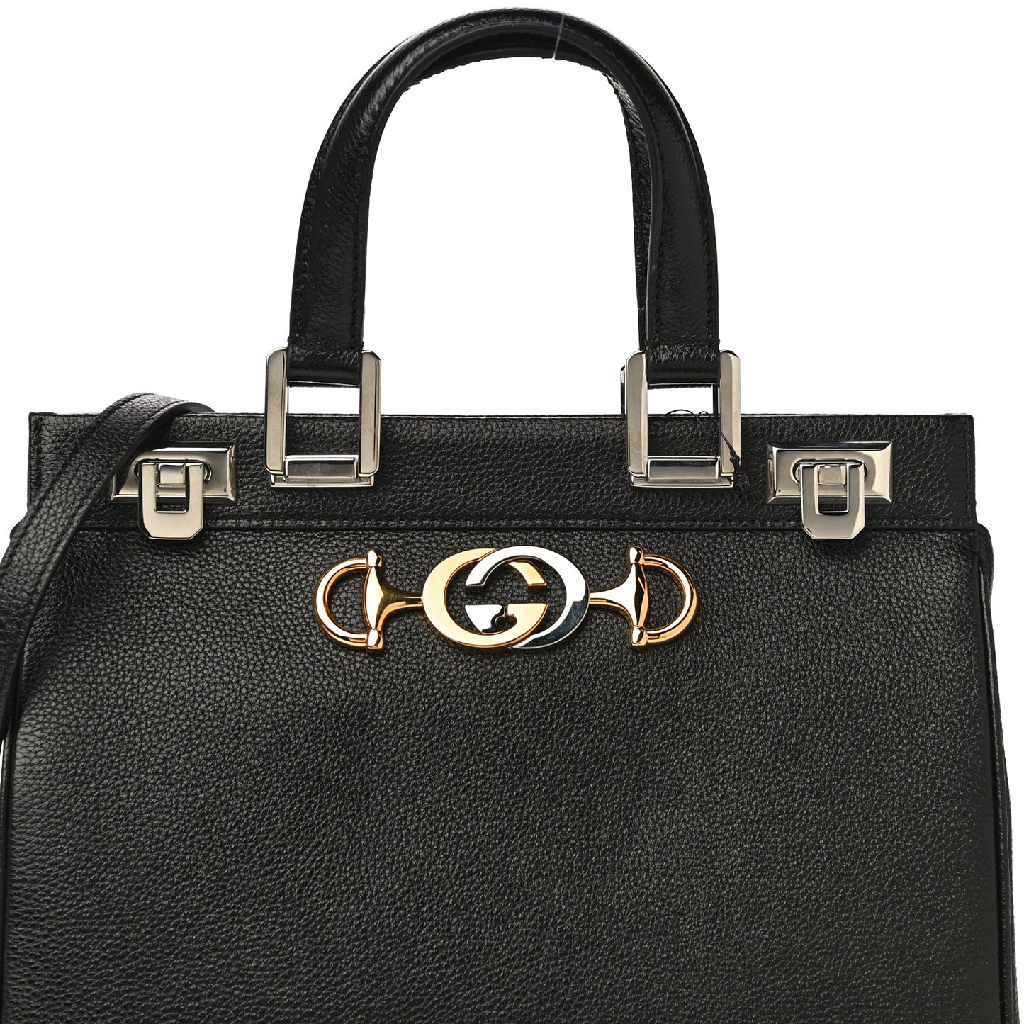 Grainy Calfskin Small Zumi Top Handle Bag Black