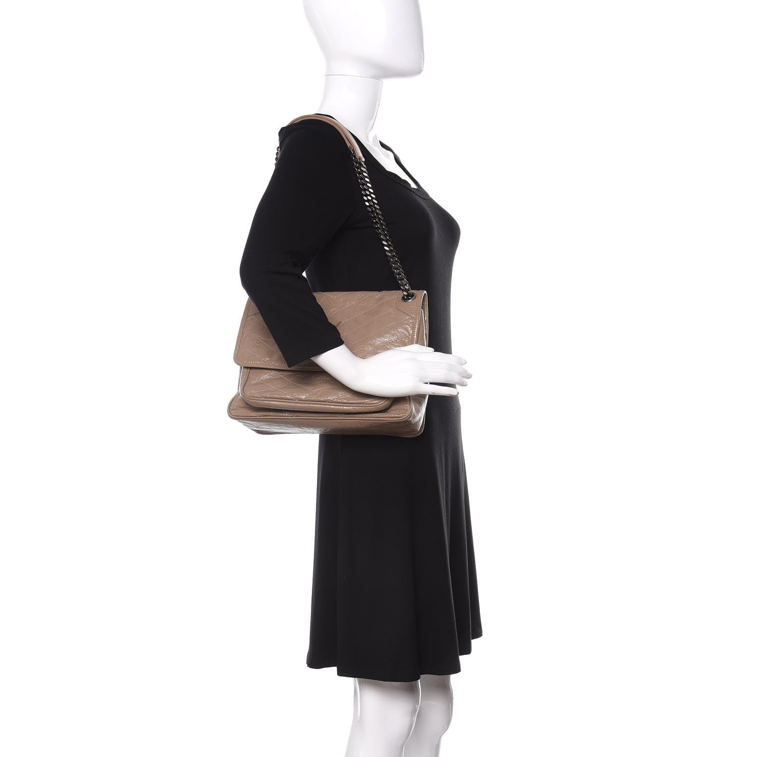 Saint Laurent Crinkled Calfskin Matelasse Monogram Medium Niki Chain Satchel Light Taupe 2 of 12