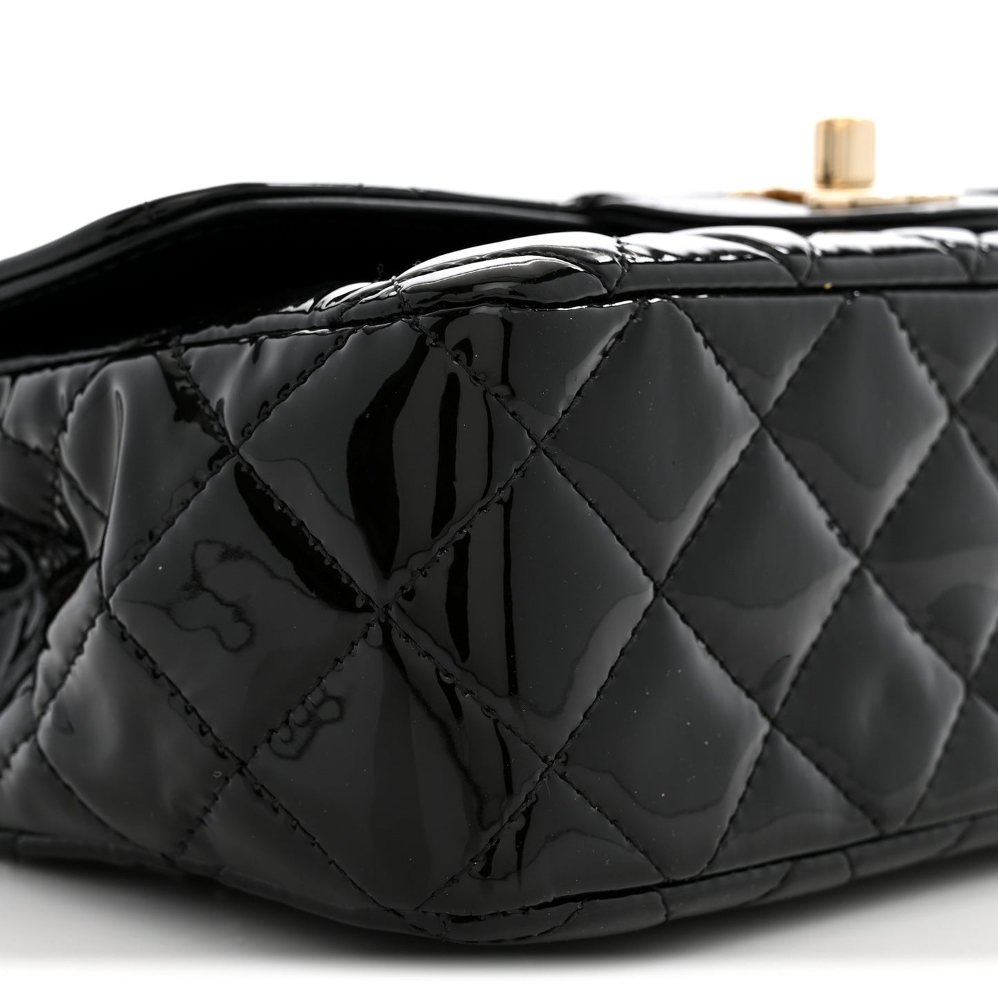Patent Calfskin Quilted Mini Rectangular Flap Black