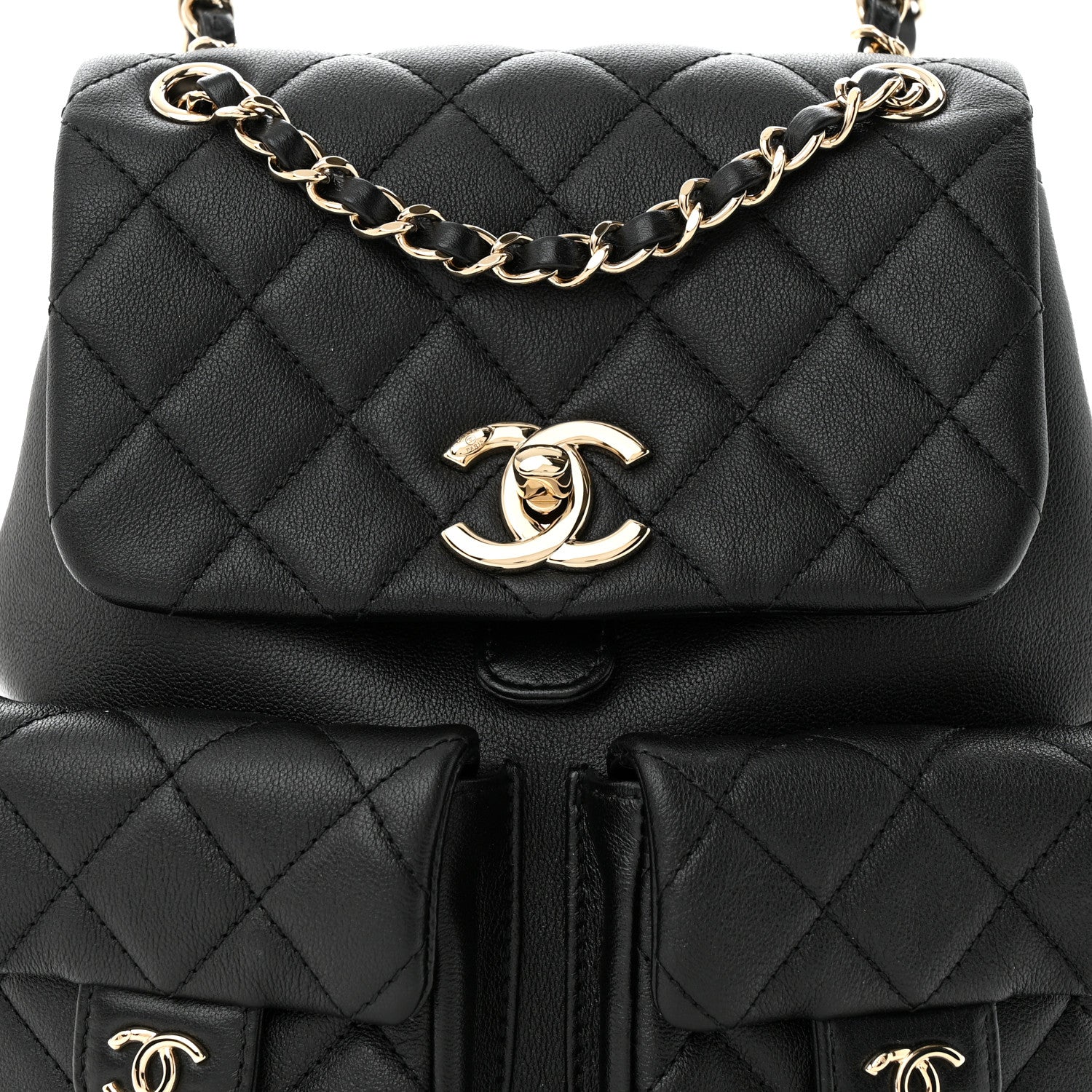 Chanel Shiny Caviar Quilted Medium Duma Pockets Drawstring Backpack Black 8 of 10