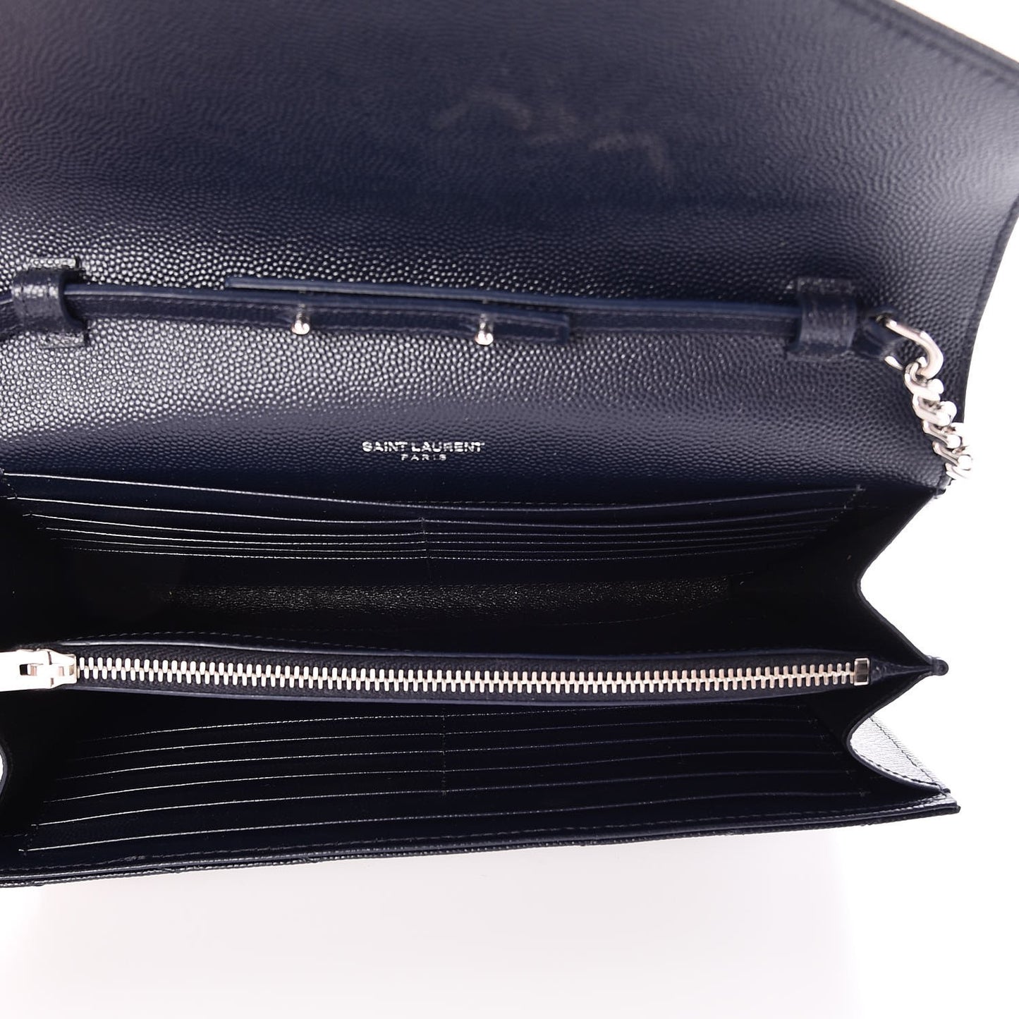 Grain De Poudre Matelasse Chevron Monogram Chain Wallet Navy