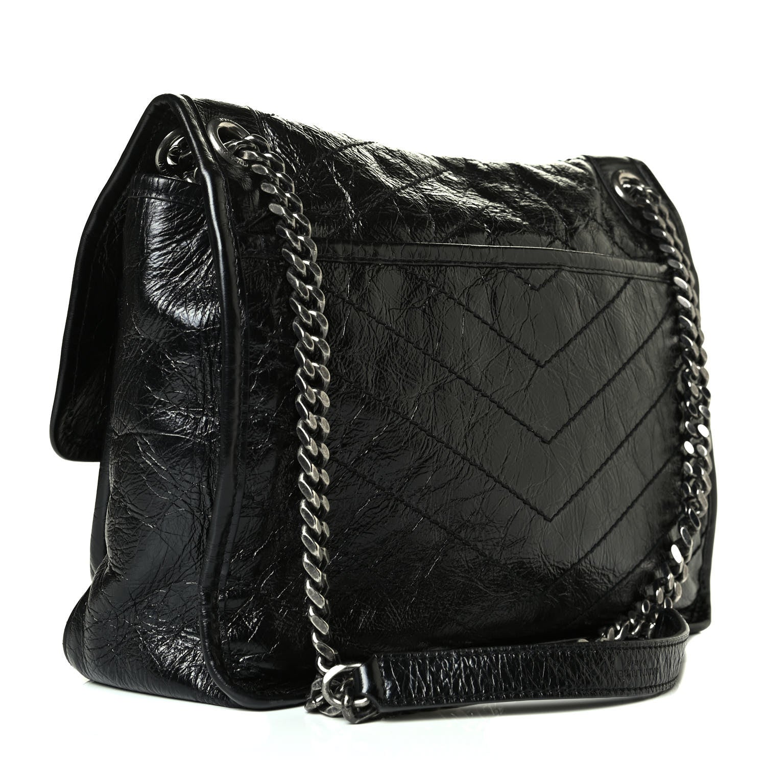 Saint Laurent Crinkled Calfskin Matelasse Monogram Medium Niki Chain Satchel Black 2 of 7