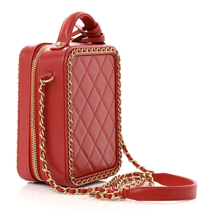 Chanel Goatskin Quilted Chain CC North South Filigree Vanity Case Red 3 of 11