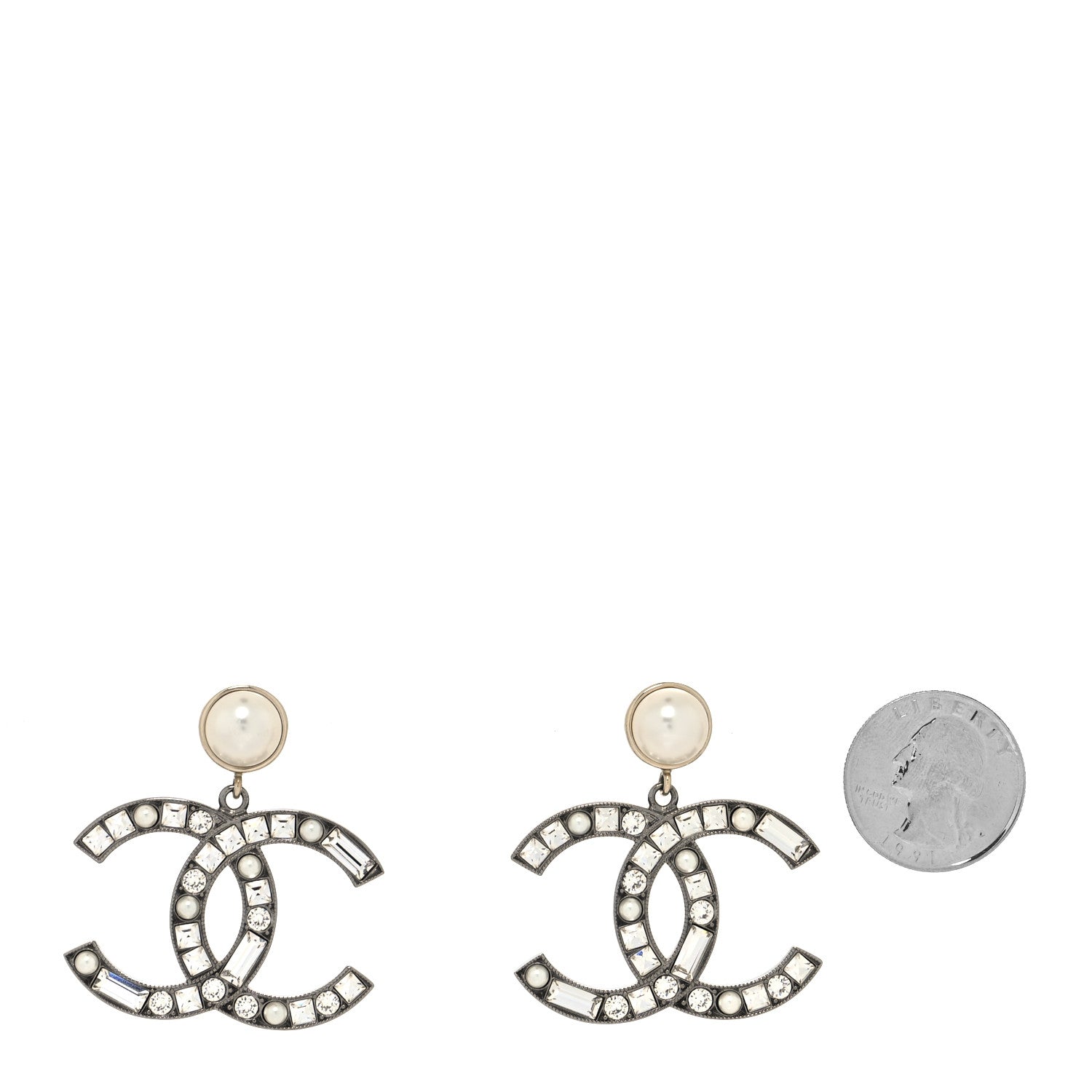 Chanel Crystal Baguette Pearl Bright Young Things CC Drop Earrings Silver 2 of 4