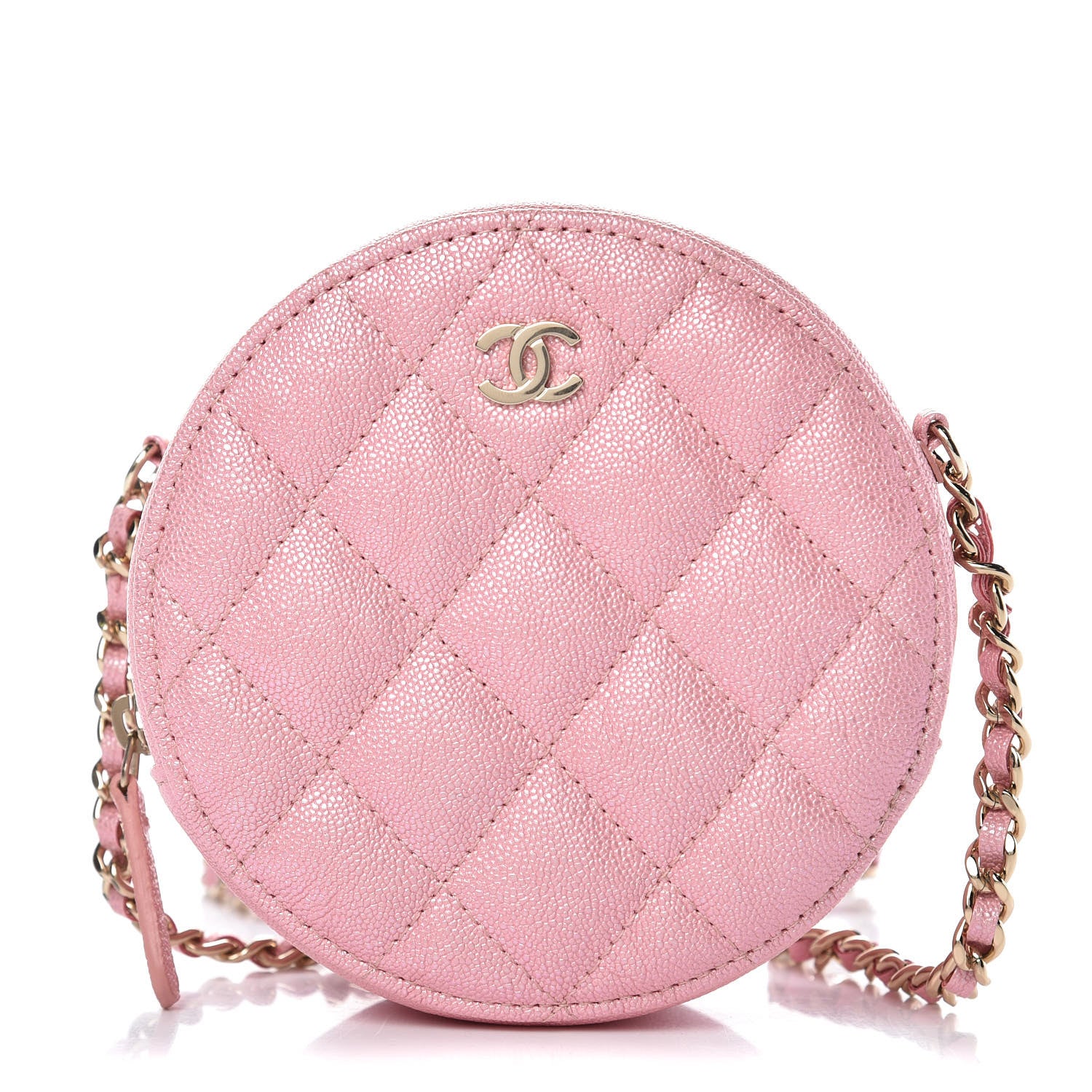 Chanel Iridescent Caviar Quilted Round Clutch With Chain Pink 1 of 8