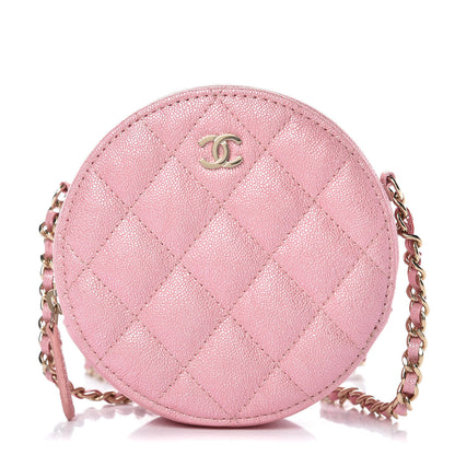 Chanel Iridescent Caviar Quilted Round Clutch With Chain Pink 1 of 8
