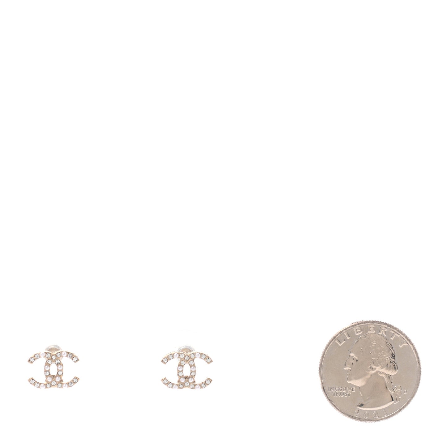 Pearl Crystal CC Charms Stud Earrings Light Gold