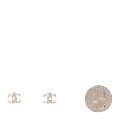 Chanel Pearl Crystal CC Charms Stud Earrings Light Gold 2 of 4