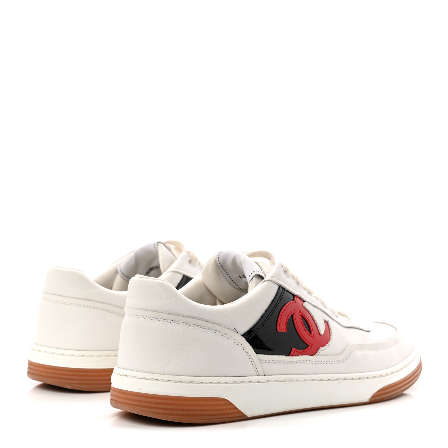 Chanel Calfskin Patent Womens CC Sneakers 38 White Black Red 5 of 10