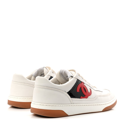 Chanel Calfskin Patent Womens CC Sneakers 38 White Black Red 5 of 10