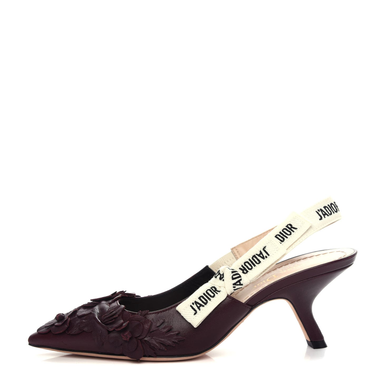 Lambskin Ribbon Flower Embroidered J'Adoir Slingback 65mm Pumps 37 Rouge Black