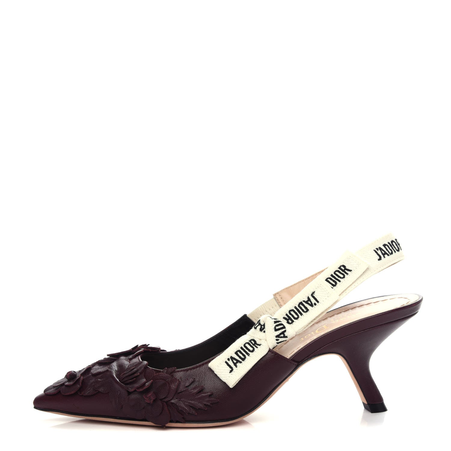 Christian Dior Lambskin Ribbon Flower Embroidered J'Adoir Slingback 65mm Pumps 37 Rouge Black 1 of 10