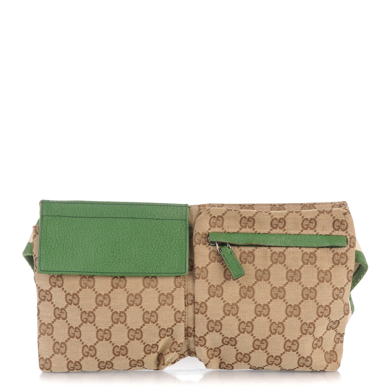 Gucci GG Monogram Web Double Pocket Belt Bag Green 1 of 9