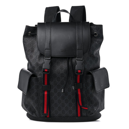 Gucci Soft GG Supreme Monogram Calfskin Web Double Buckle Backpack Black 1 of 19