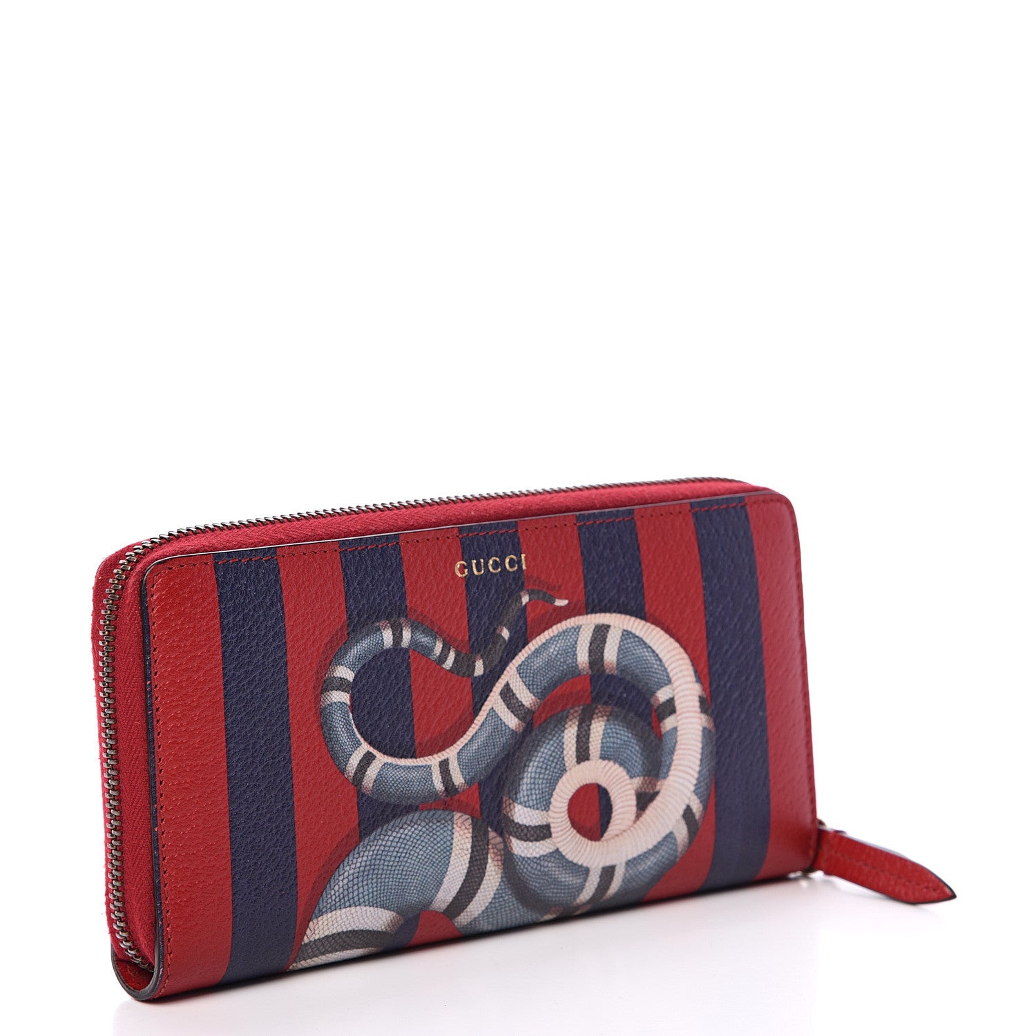 Gucci Calfskin Striped Kingsnake Zip Around Wallet Red 2 of 6