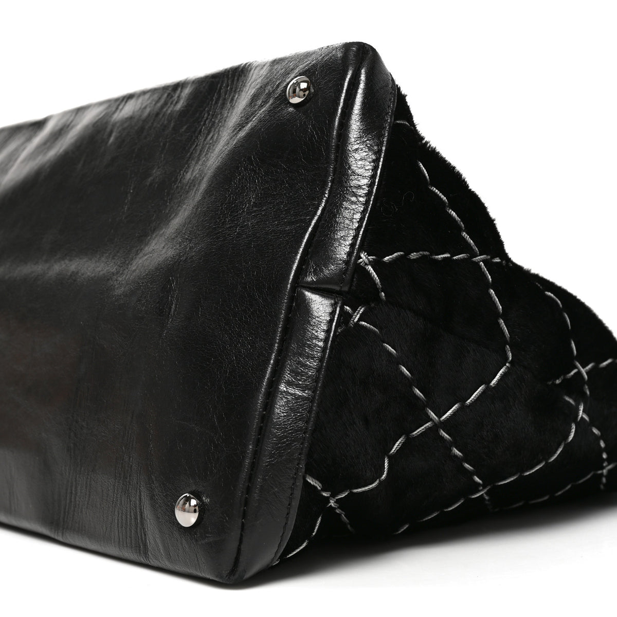 Pony Hair Double Contrast Stitch Tote Black
