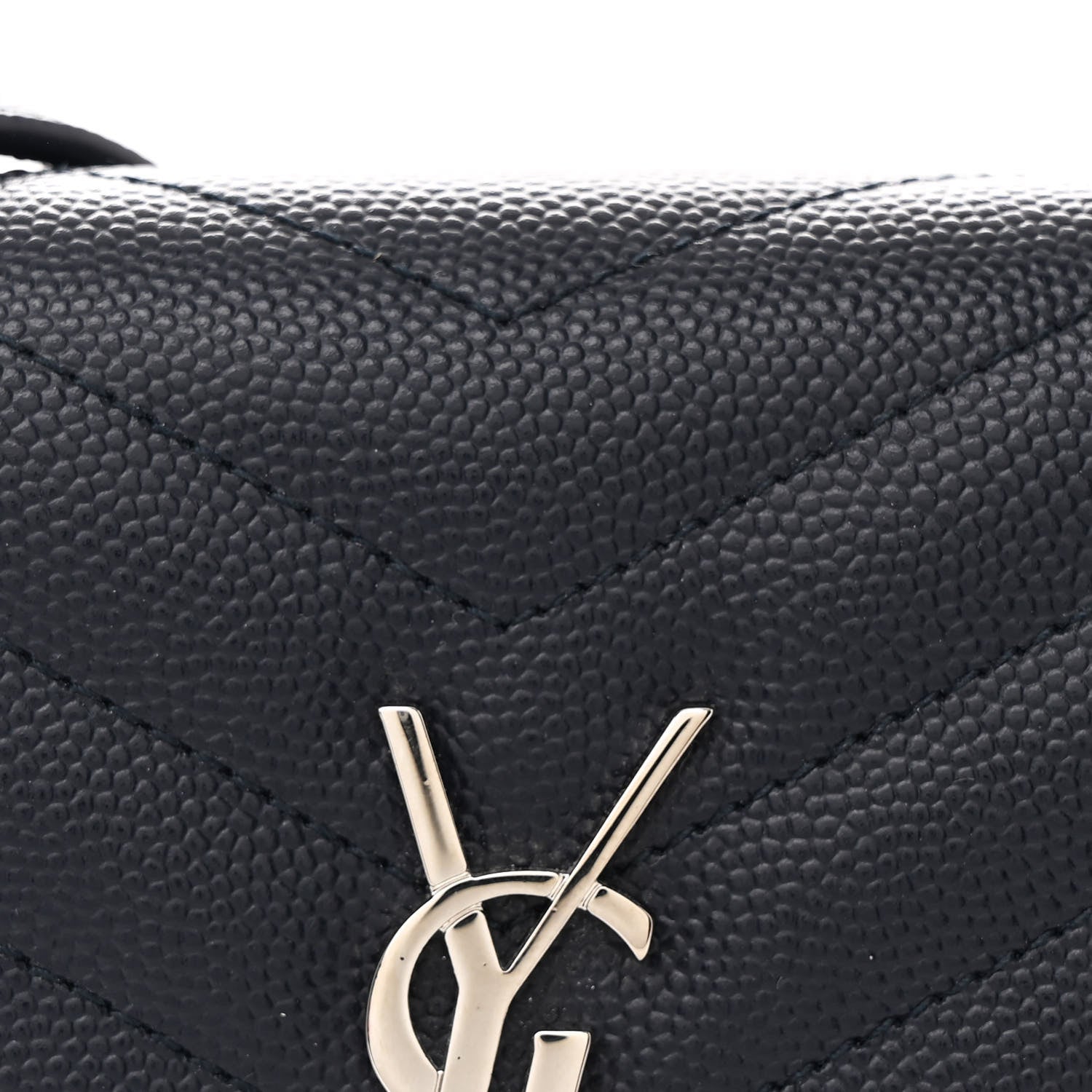 Saint Laurent Grain De Poudre Matelasse Chevron Monogram Envelope Chain Wallet Navy 8 of 12