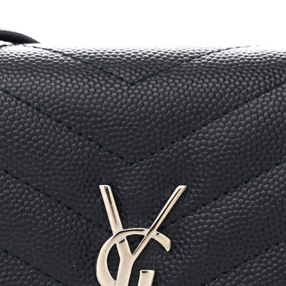 Saint Laurent Grain De Poudre Matelasse Chevron Monogram Envelope Chain Wallet Navy 8 of 12
