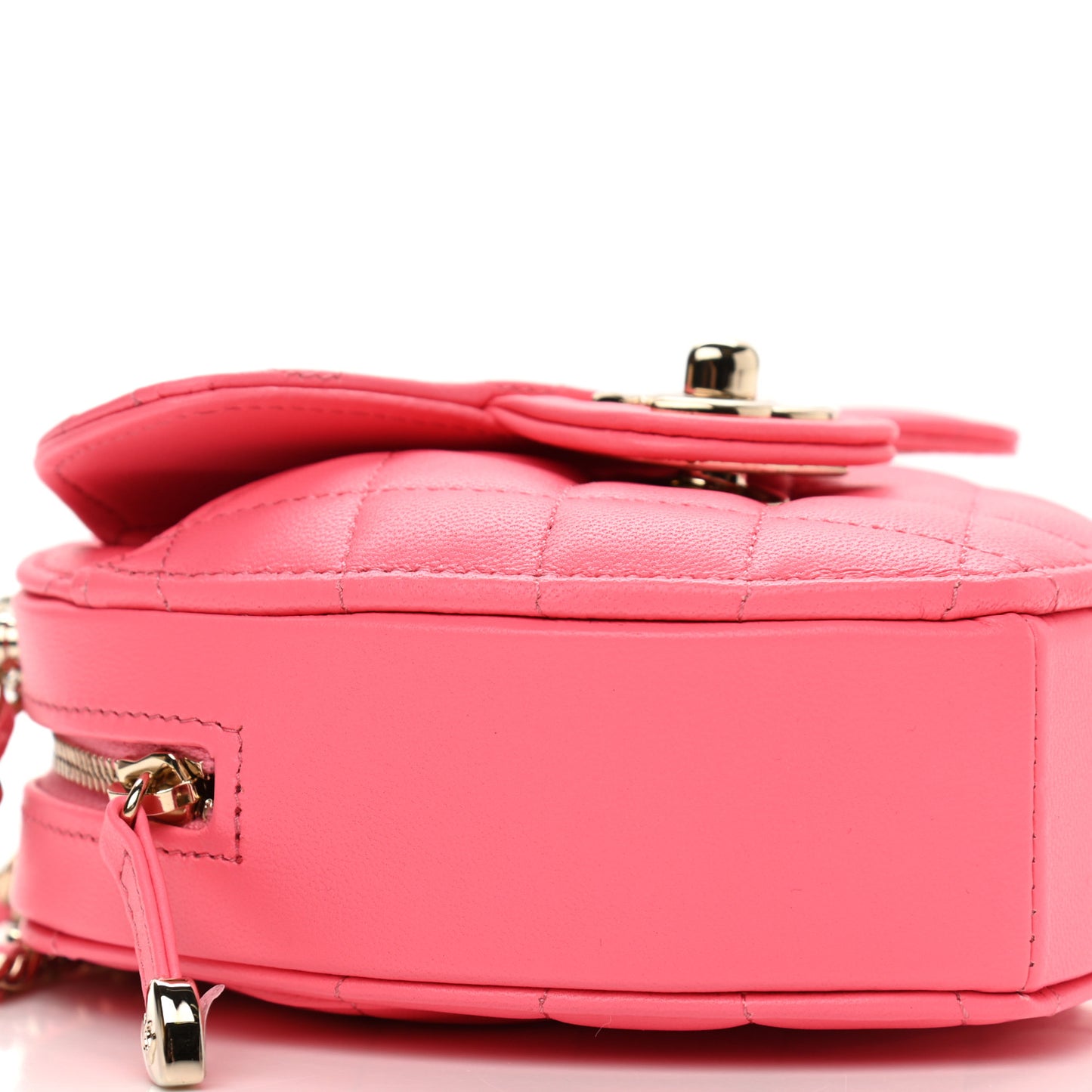 Lambskin Quilted CC In Love Heart Clutch With Chain Pink