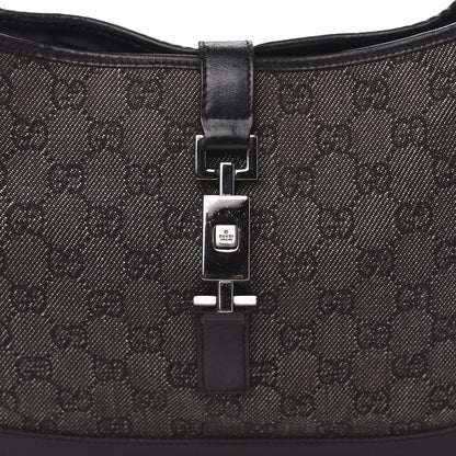 Gucci Denim Monogram Small Jackie O Hobo Black 12 of 12