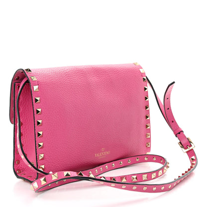 Valentino Garavani Pebbled Calfskin Medium Rockstud Flip Lock Crossbody Bag Pink Orchid 3 of 12