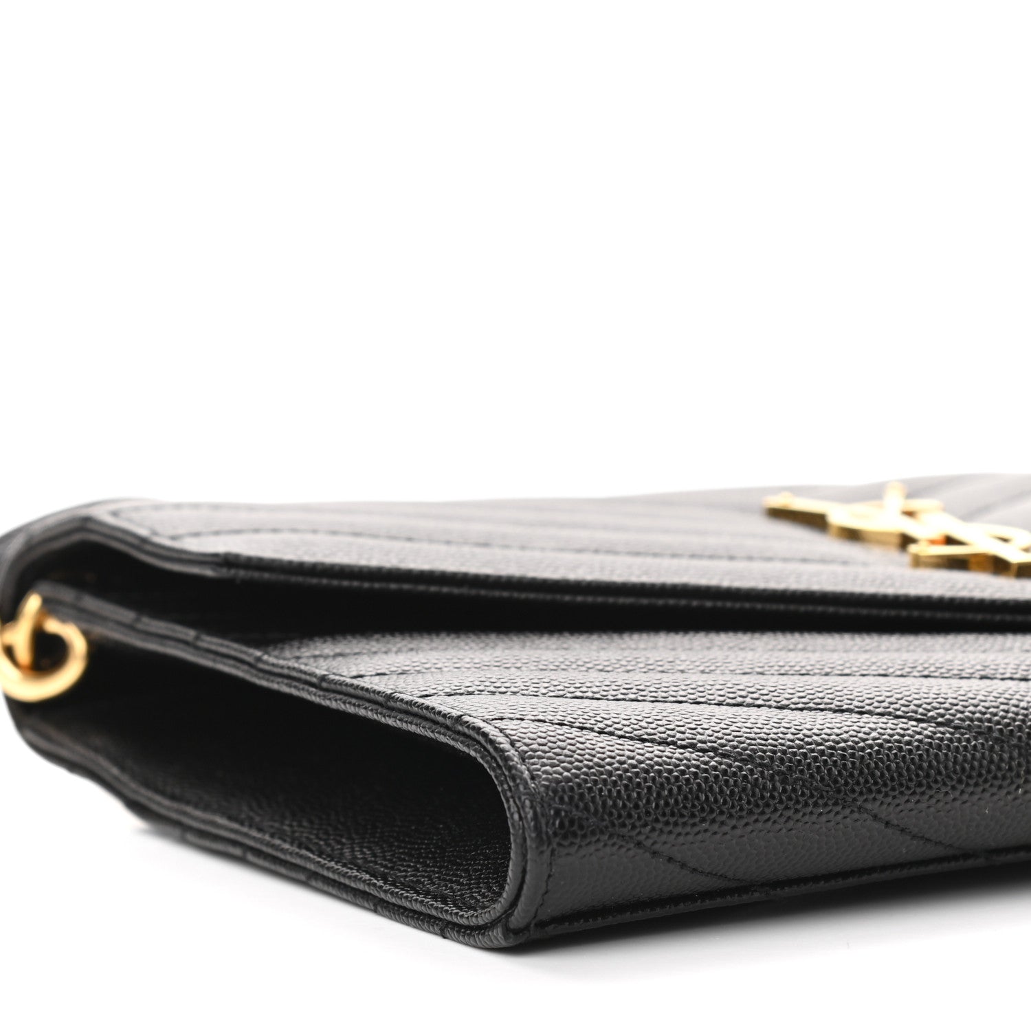 Saint Laurent Grain De Poudre Matelasse Chevron Monogram Envelope Clutch Black 9 of 11