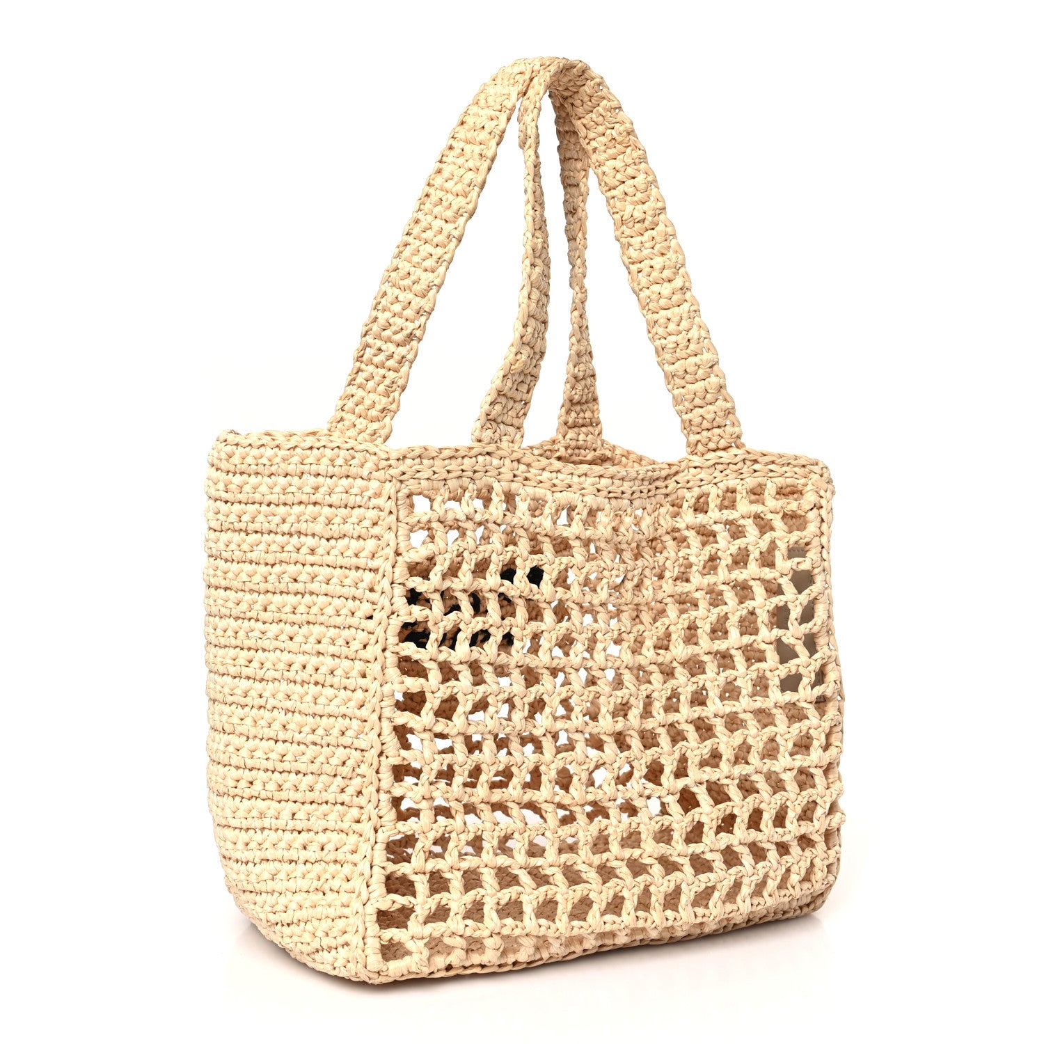 Prada Yarn Raffia Effect Crochet Logo Embroidered Small Tote Bag Naturale 3 of 8