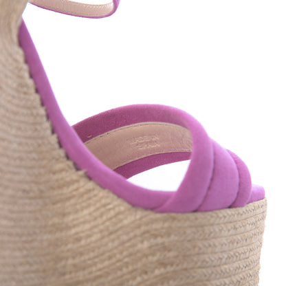 Gucci Kid Scamosciato Ophelia Espadrille Platform Wedge Sandals 35 Rododendro 8 of 9