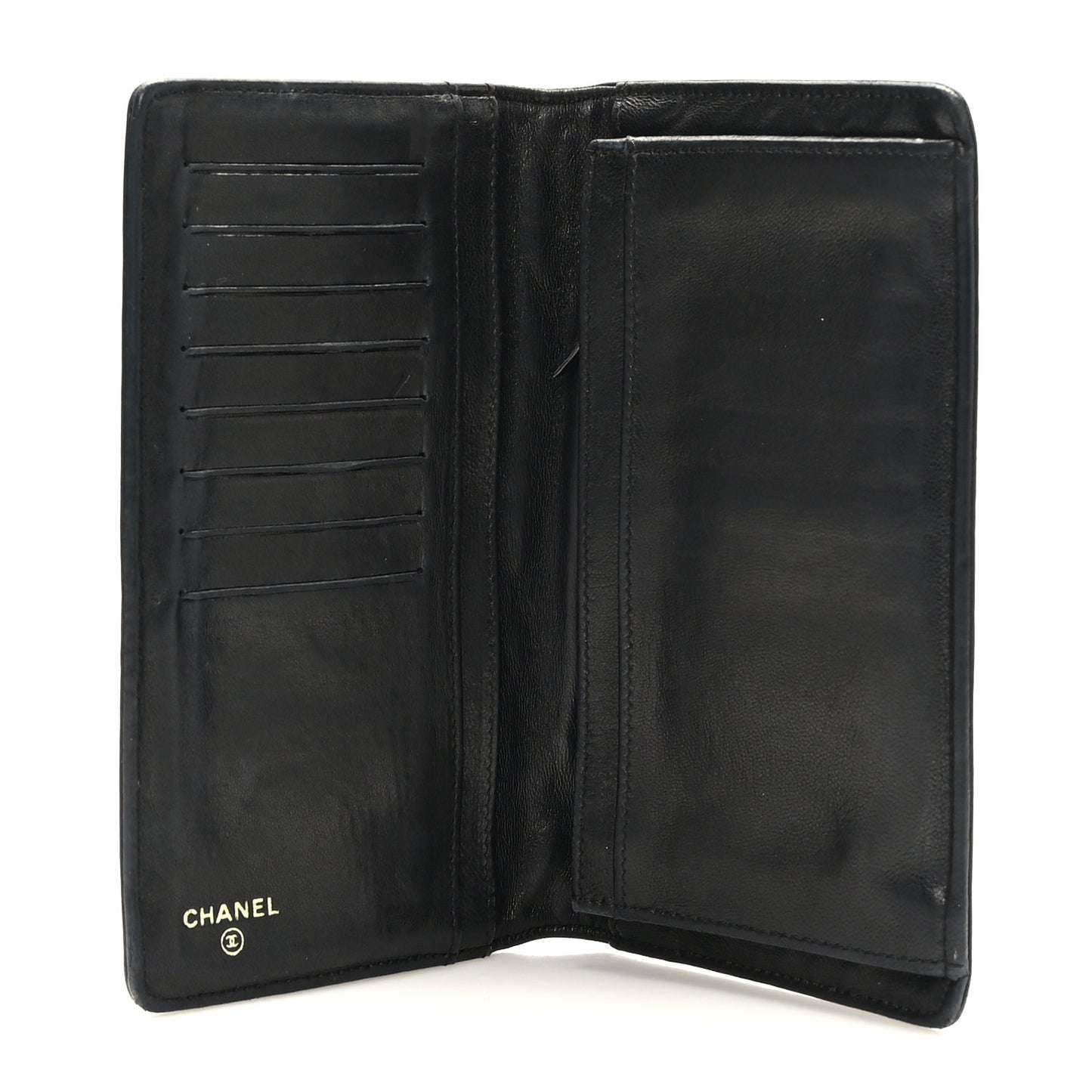 Lambskin Camellia Embossed Yen Wallet Black
