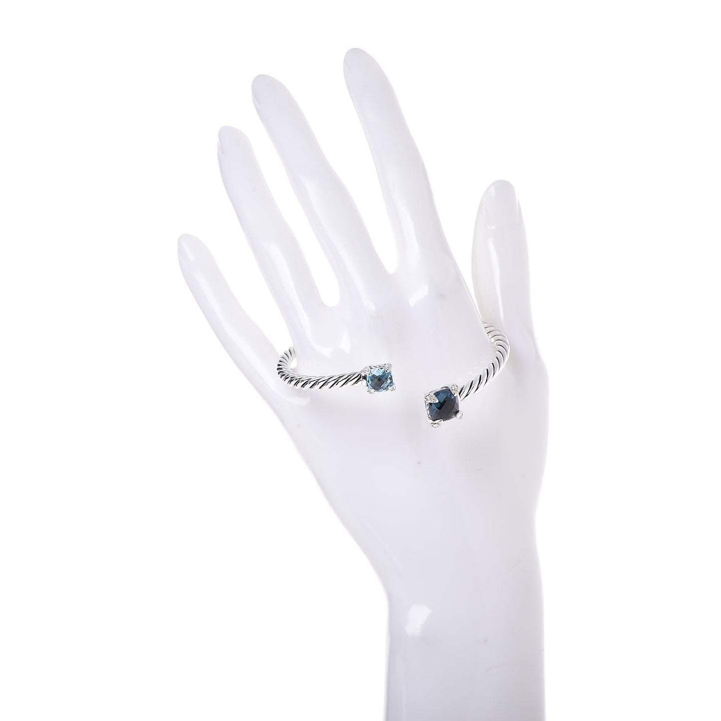 Sterling Silver Blue Topaz Hampton Blue Topaz Diamond 4mm Chatelaine Bypass Bracelet