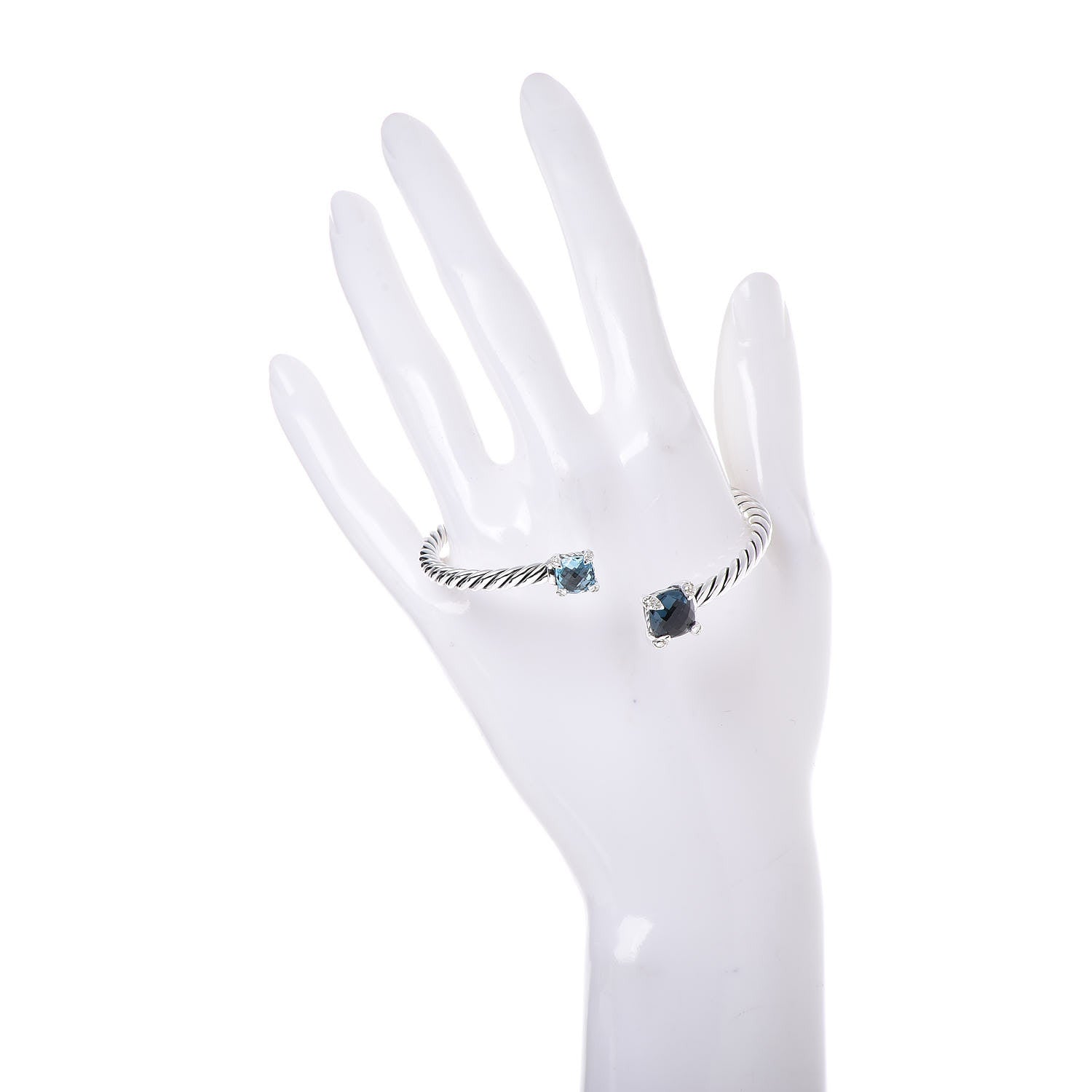 David Yurman Sterling Silver Blue Topaz Hampton Blue Topaz Diamond 4mm Chatelaine Bypass Bracelet 2 of 5