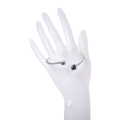 David Yurman Sterling Silver Blue Topaz Hampton Blue Topaz Diamond 4mm Chatelaine Bypass Bracelet 2 of 5