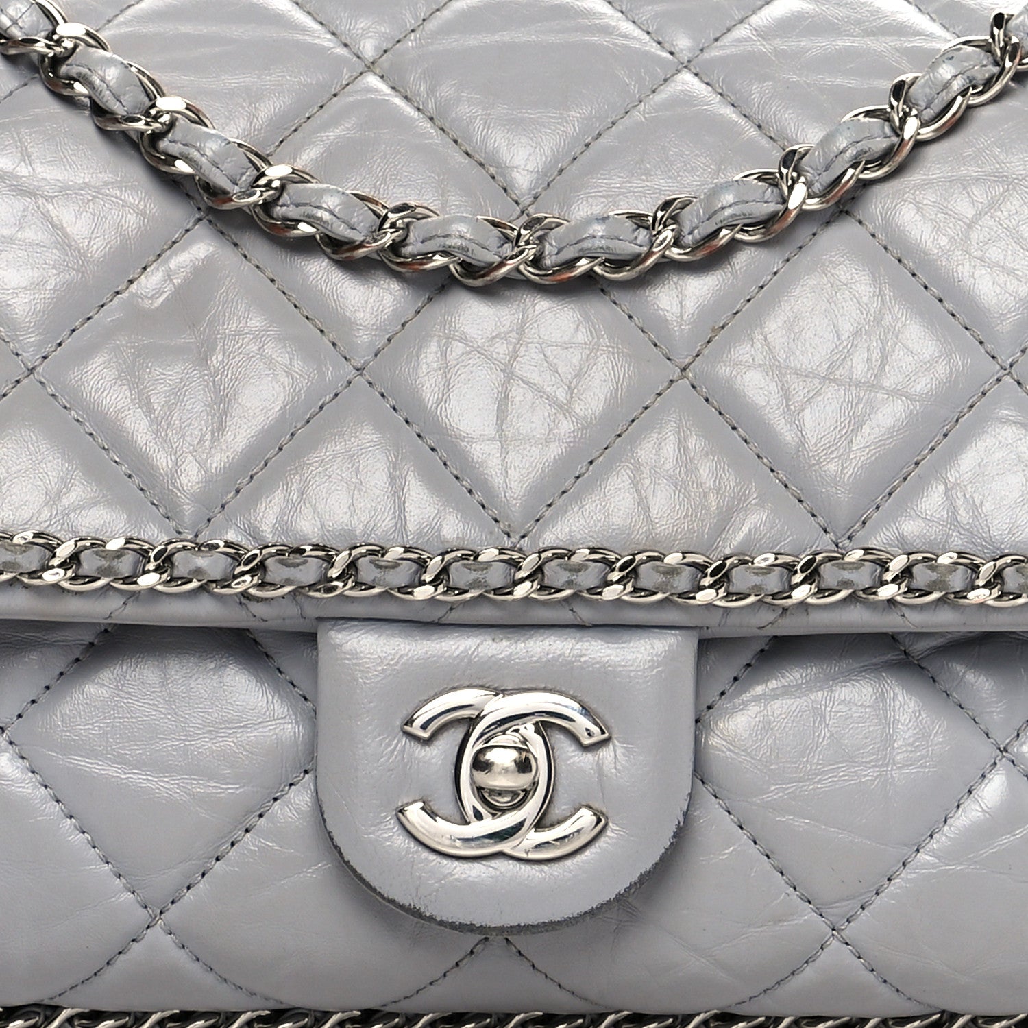 Chanel Crumpled Calfskin Medium Chain All Over Flap Grey 7 of 16