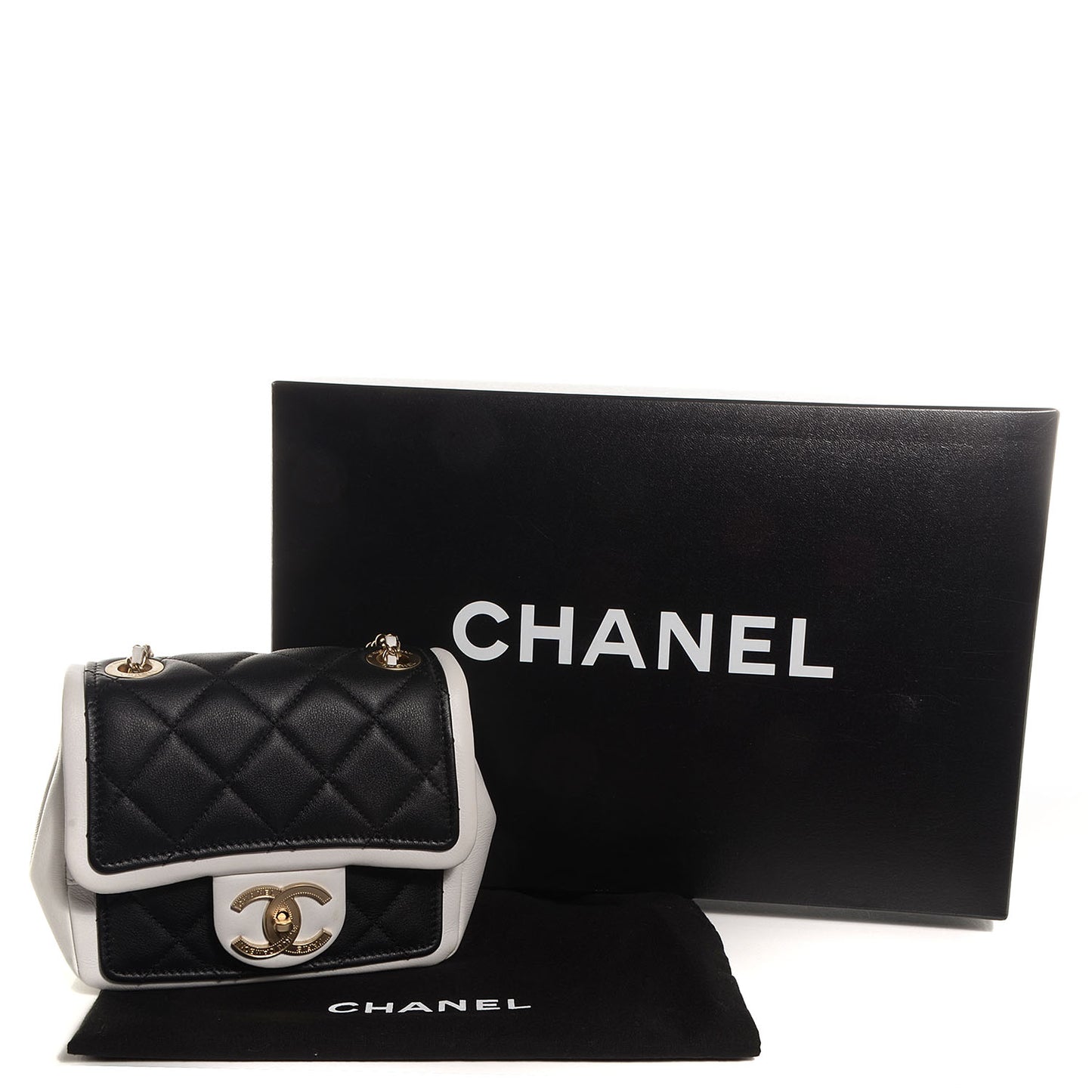 Calfskin Quilted Graphic Mini Flap Bag Black White
