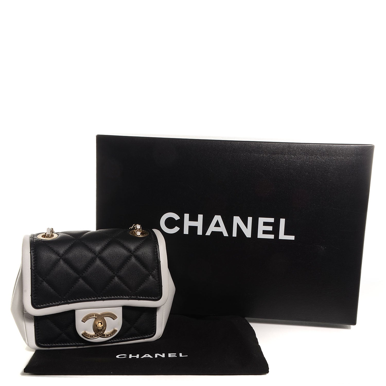 Chanel Calfskin Quilted Graphic Mini Flap Bag Black White 5 of 9
