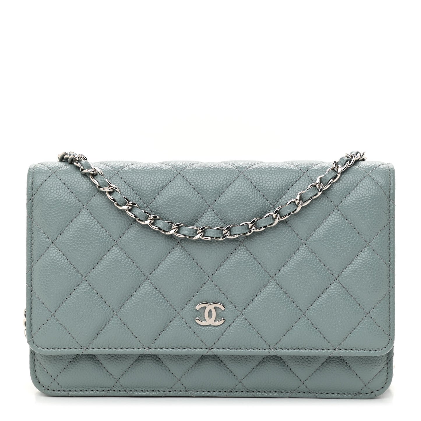 Caviar Quilted Wallet On Chain WOC Light Blue