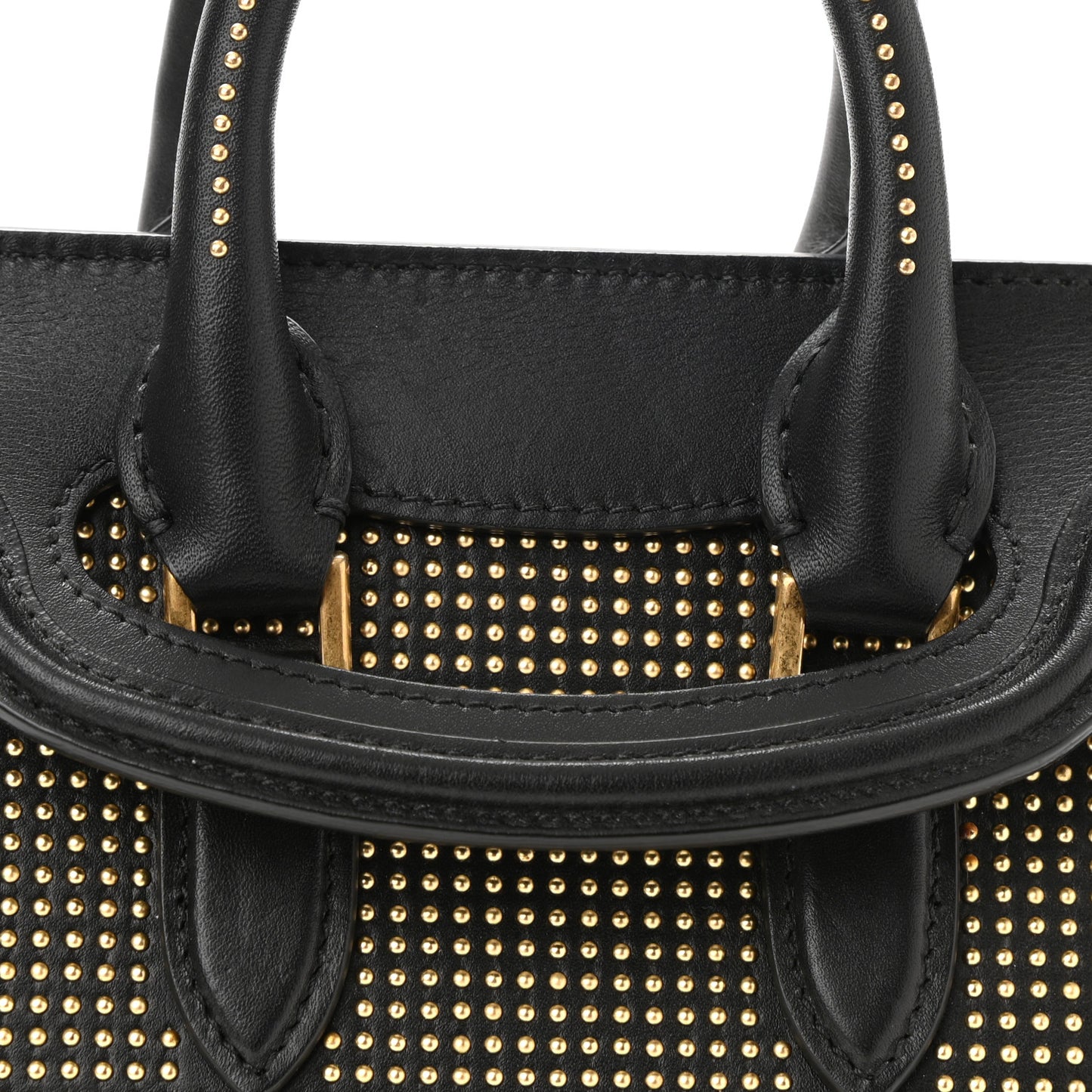 Leather Studded Mini Heroine Top Handle Bag Black