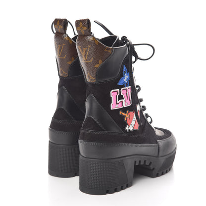 Louis Vuitton Suede Calfskin Monogram LV Black Heart Laureate Platform Desert Boots 36 Black 4 of 7