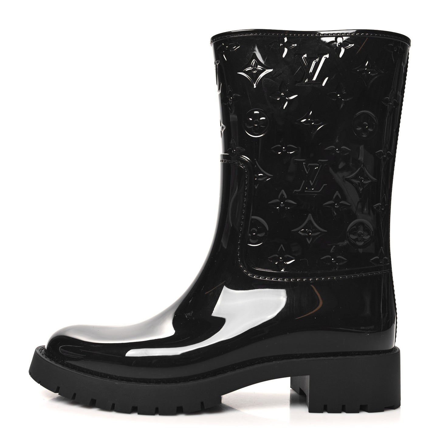 Rubber Embossed Monogram Drops Flat Half Boots 40 Black