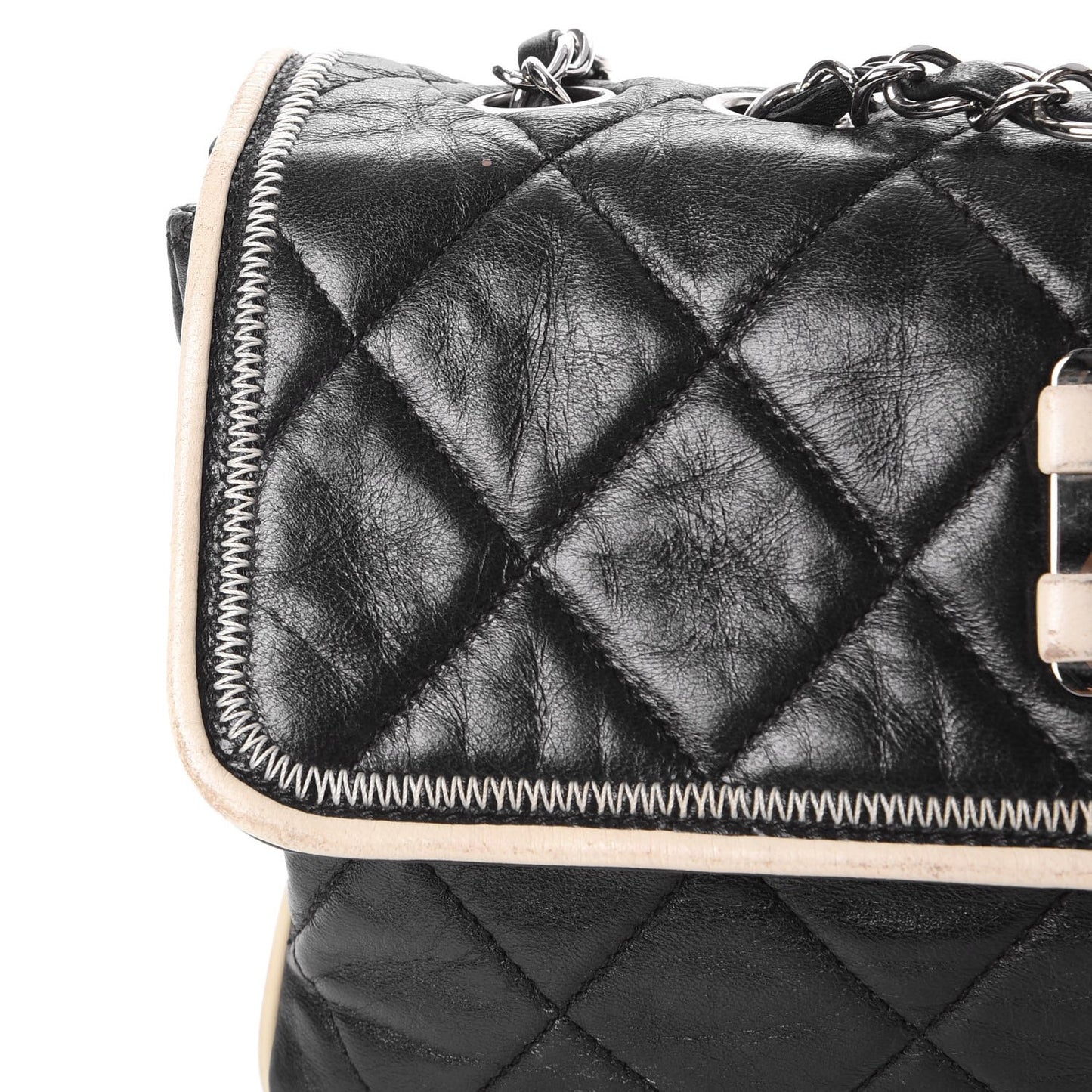 Lambskin East West Accordion Flap Black