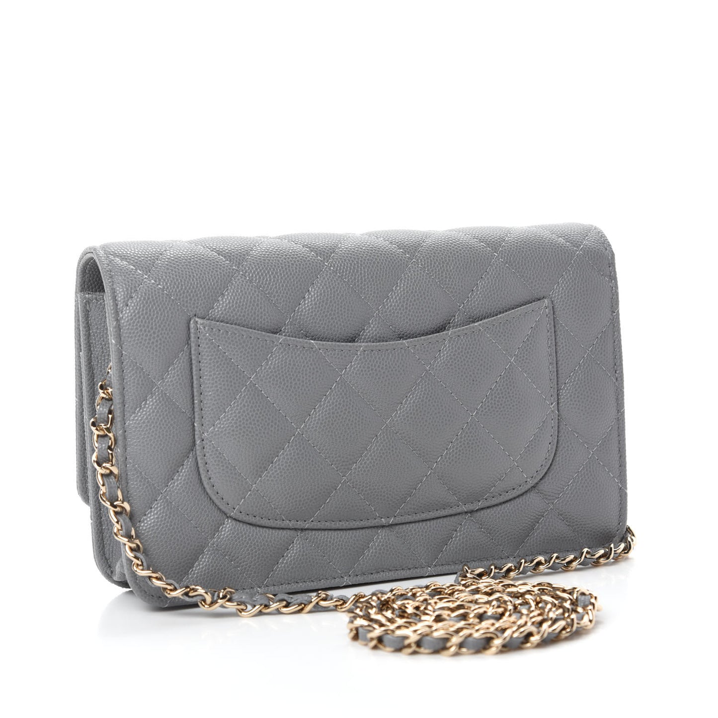 Caviar Quilted Wallet On Chain WOC Grey