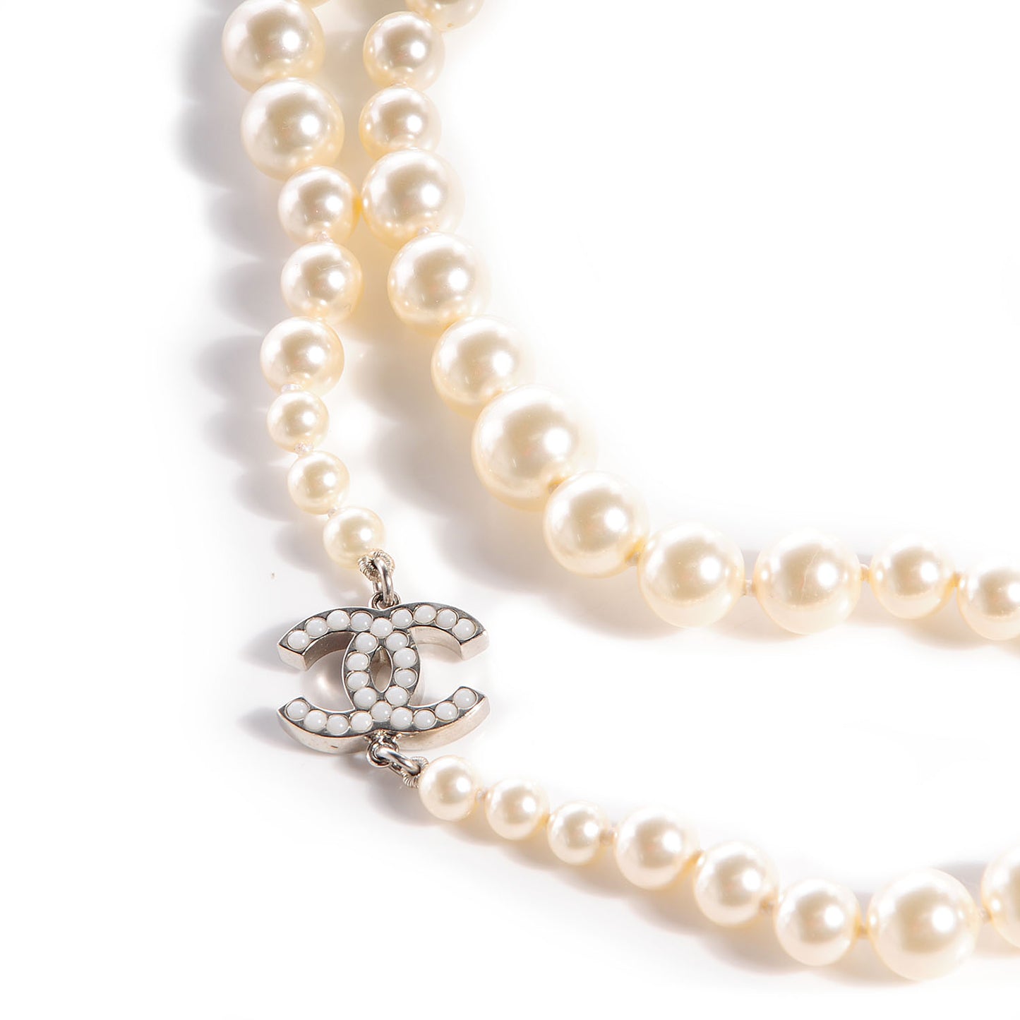 Pearl CC Long Necklace Silver