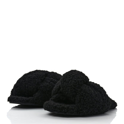Balenciaga Faux Shearling Drapy Slide Sandals 39.5 Black 3 of 7