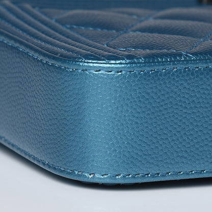 Chanel Metallic Caviar Quilted Small Boy Clutch With Chain Turquoise 10 of 11