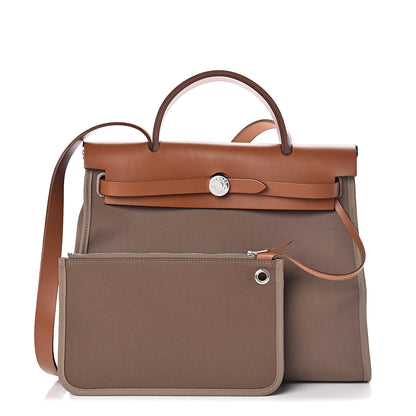 Hermes Vache Hunter Toile Officier Herbag Zip PM 31 Etoupe Fauve 1 of 12