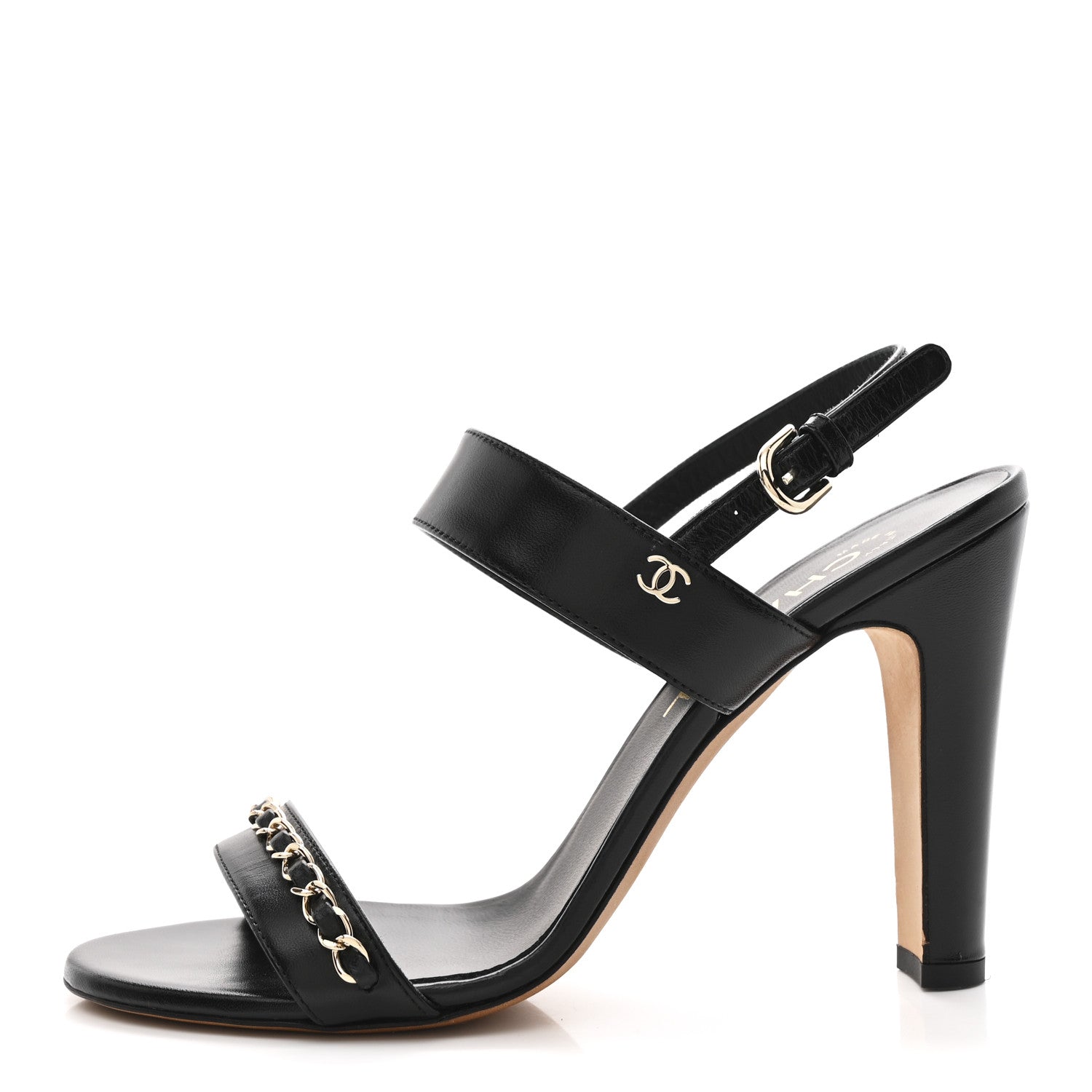Chanel Lambskin Chain Sandals 38.5 Black 1 of 11