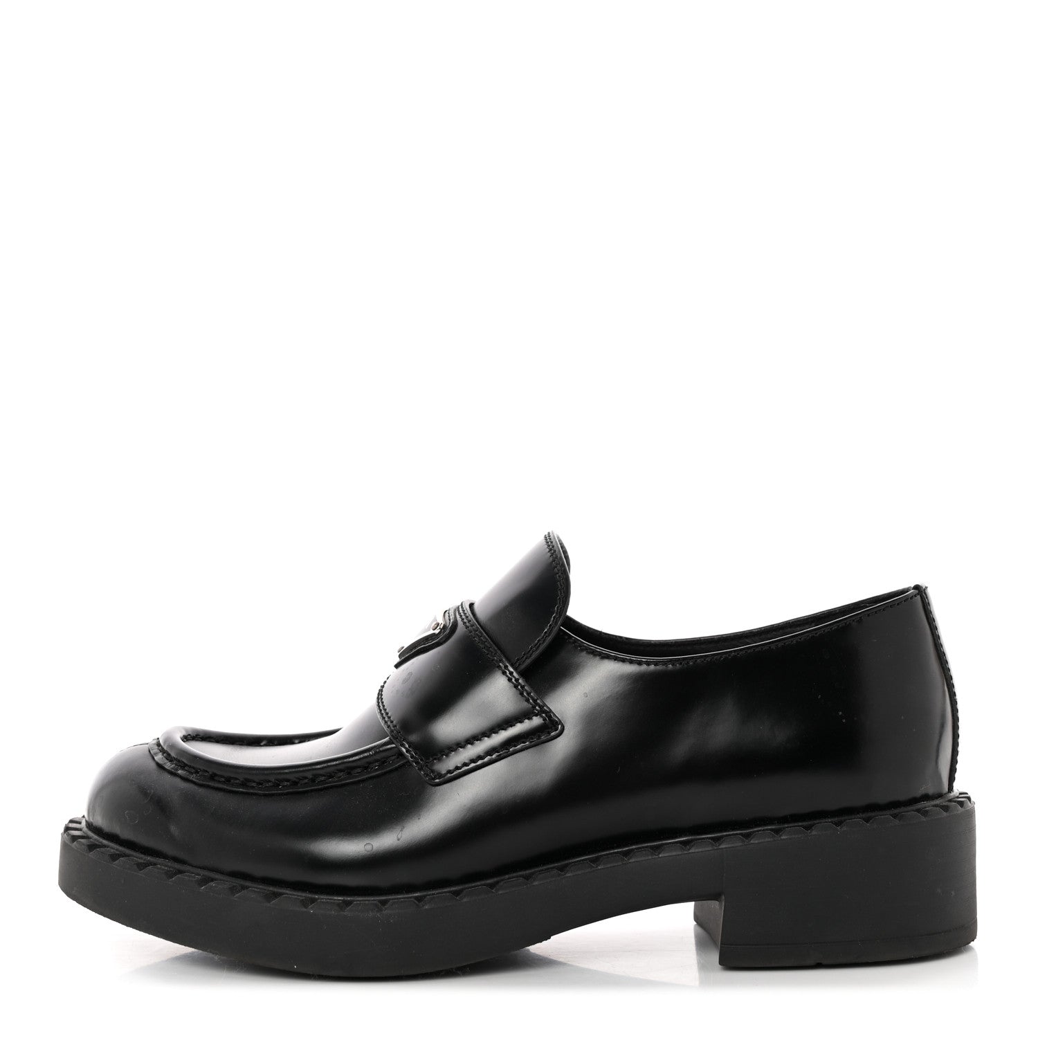Prada Spazzolato Metal Triangle Logo 50mm Loafers 39 Black 1 of 13