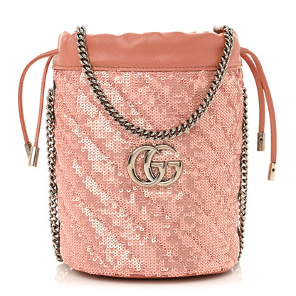 Gucci Sequin Mini GG Marmont 2.0 Bucket Bag Pink 1 of 11