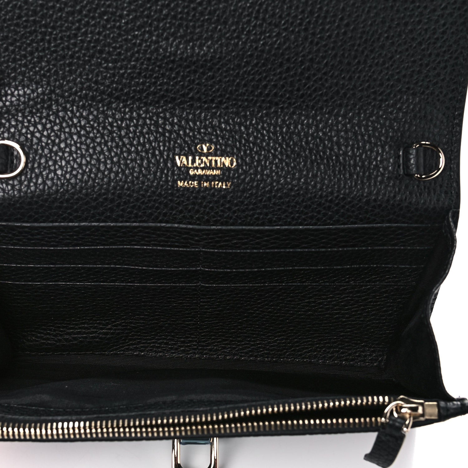 Valentino Garavani Pebbled Calfskin Rockstud Flip Lock Wallet On Chain Black 7 of 15