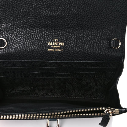 Valentino Garavani Pebbled Calfskin Rockstud Flip Lock Wallet On Chain Black 7 of 15
